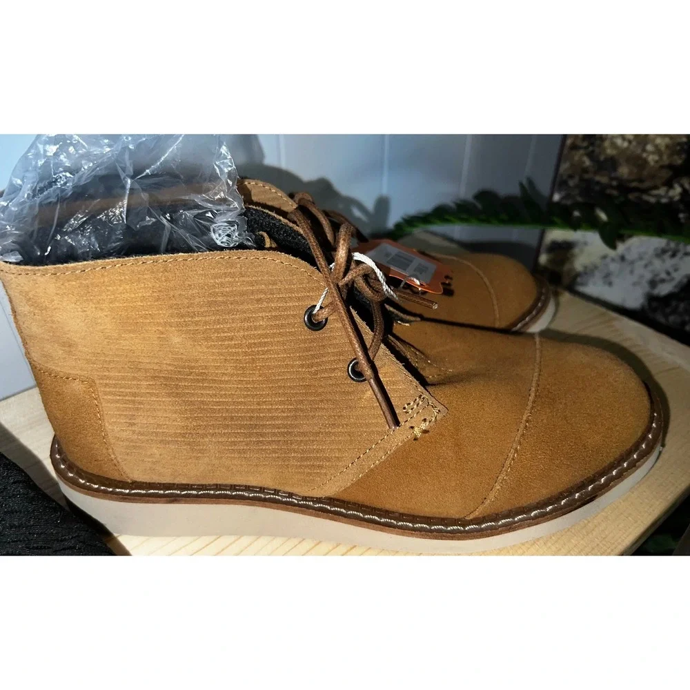 TOMS Mens Chukka Desert Boots Tan Suede Corduroy Lace Up Mid Top‎ Shoes Size 7.5